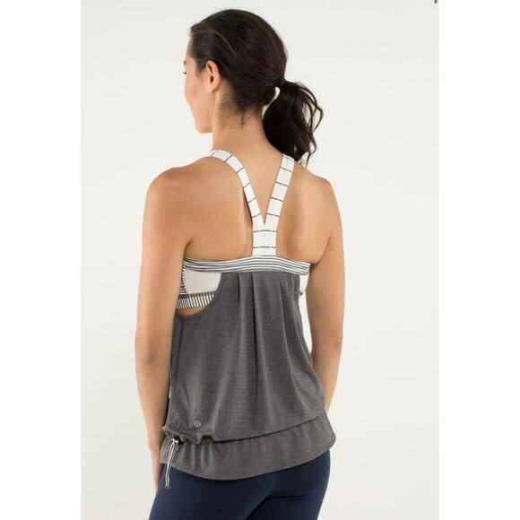 Lululemon Rest Less Heathered Soot Light Tank Top Size 6 Hyper Stripe Relaxed - Picture 2 of 12